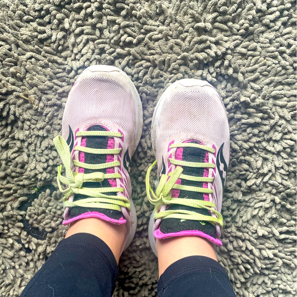 Saucony Kinvara 12 sneakers - well-loved used for jogging